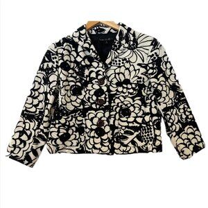 Lafayette 148 New York Black/White Crop Blazer Geo Print Office Art to Wear Sz 4